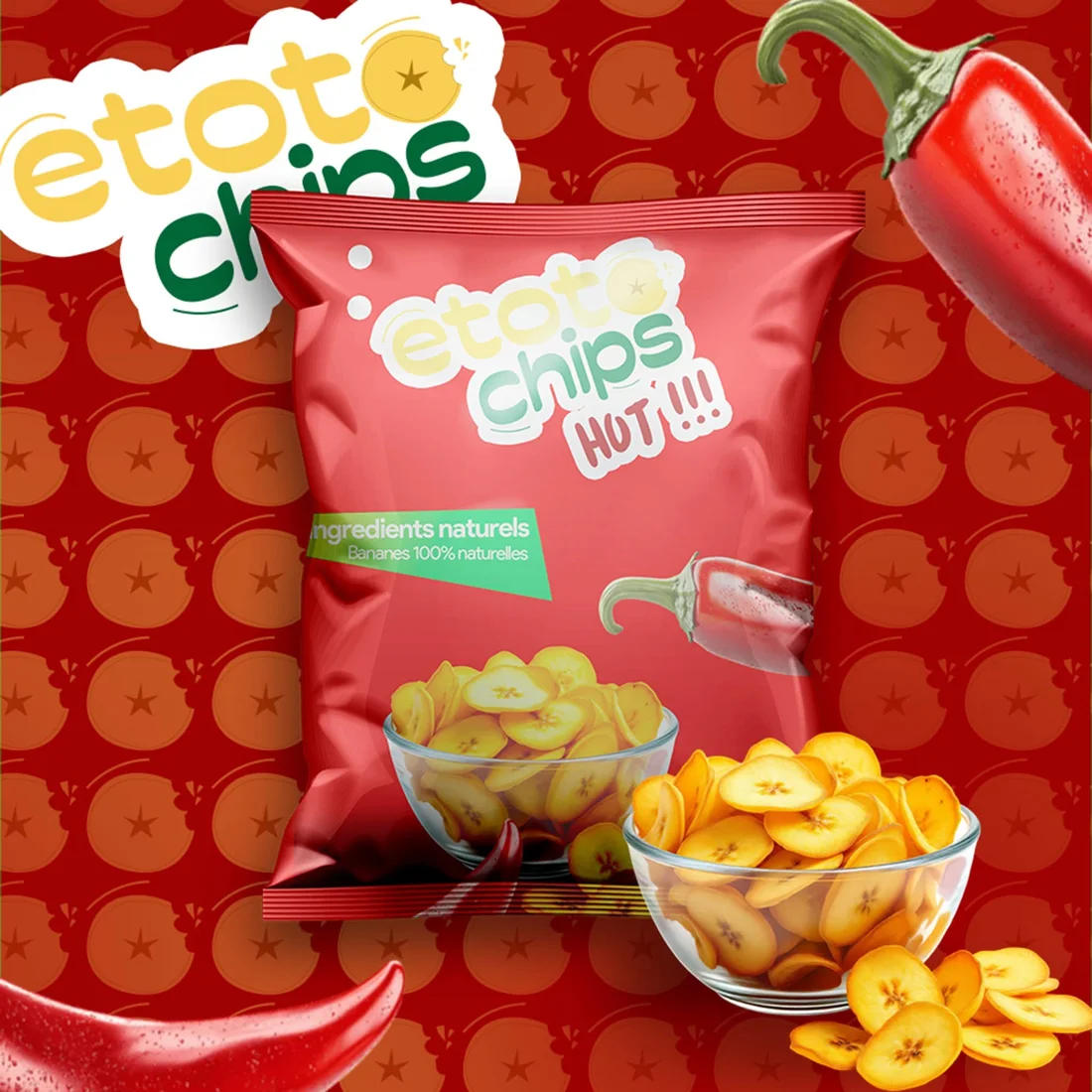 Paquet Etoto Chips Hot rouge avec piments