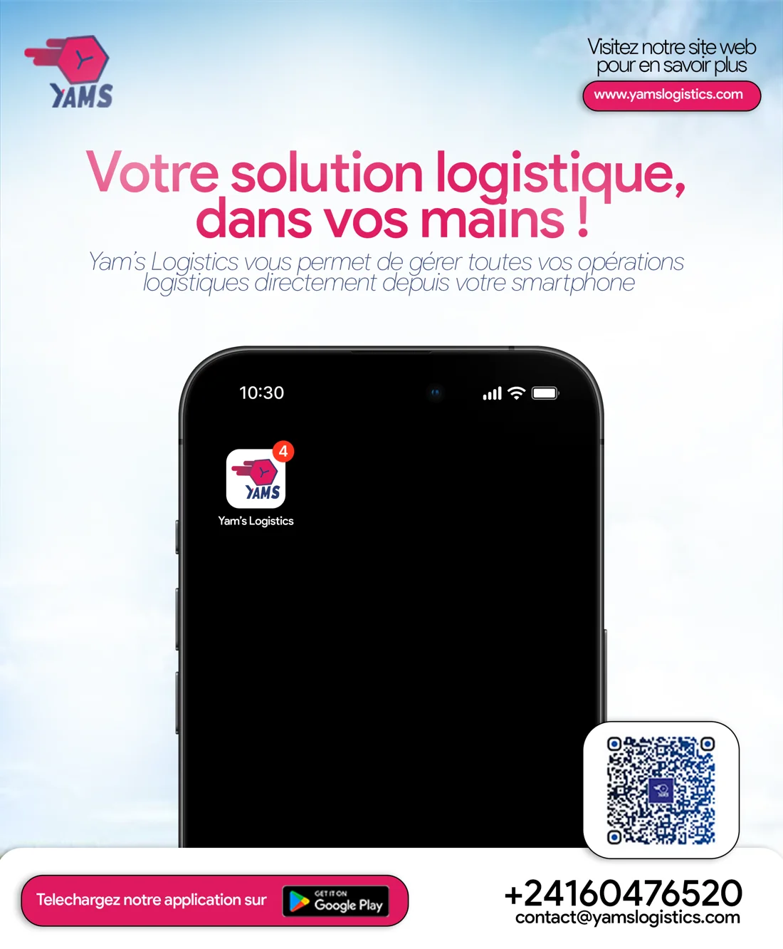Icône de l’application Yam’s Logistics sur un téléphone